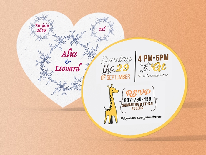 Impression carton invitation rond coeur pas cher